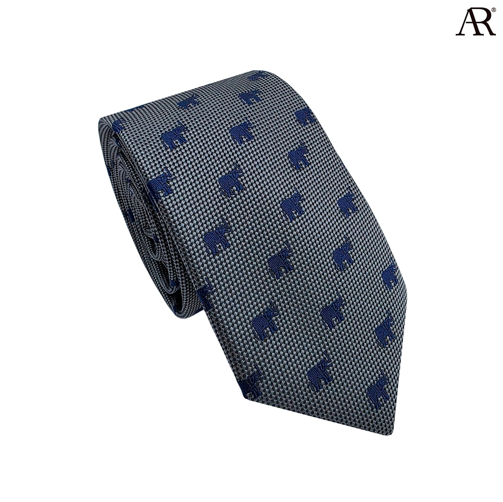 ANGELINO RUFOLO Necktie(NTS-ช้าง002) เนคไทผ้าไหมทออิตาลี่คุณภาพเยี่ยม ดีไซน์ Elephant สีกรมท่า/สีฟ้า/สีเหลือง