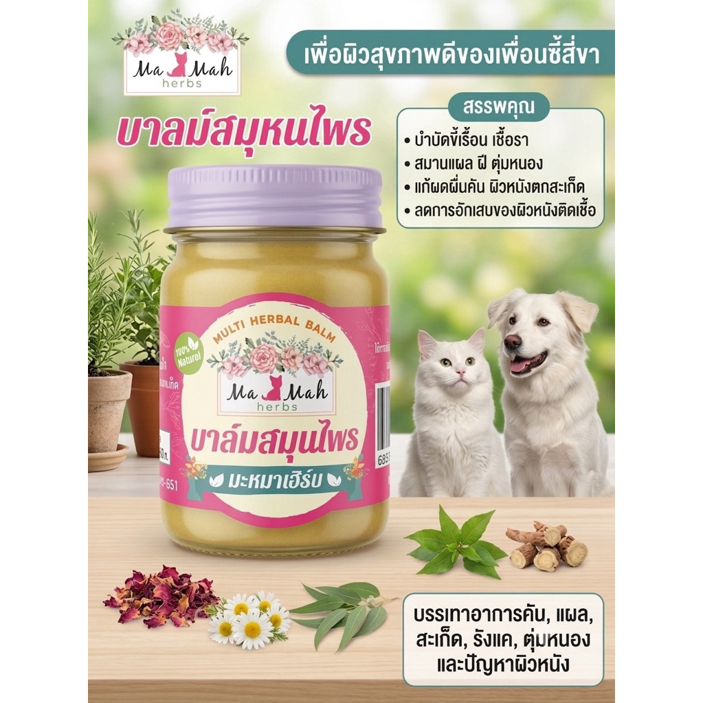 Ma Mah Herbs บาล์มสมุนไพร ขนาด 50 กรัม บำบัดเชื้อรา แผล ฝี และตุ่มหนอง รวมถึงปัญหาผิวหนังต่างๆ