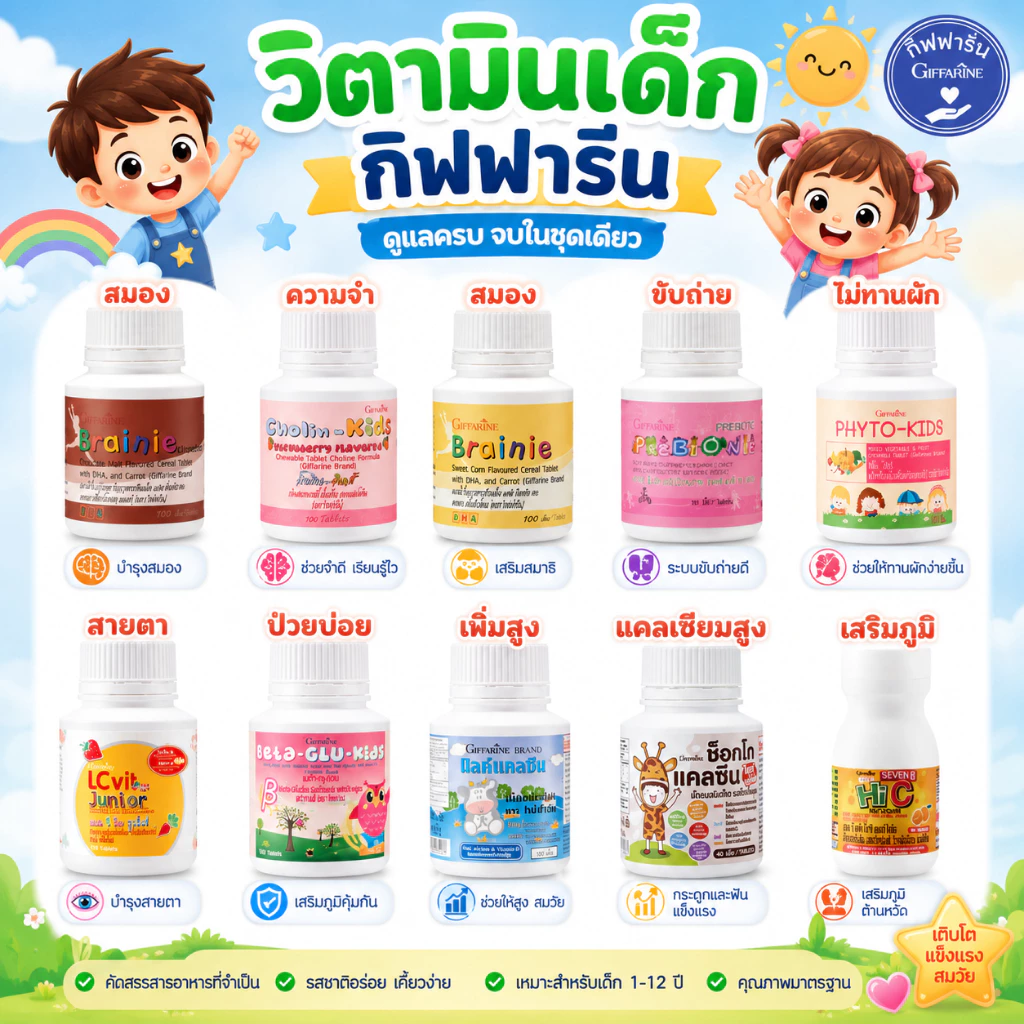 วิตามินเด็ก อาหารเสริมเด็ก กิฟฟารีน วิตามิน บำรุงสมอง ความจำ สายตา เสริมภูมิคุ้มกัน แคลเซียมสูง thumbnail 3