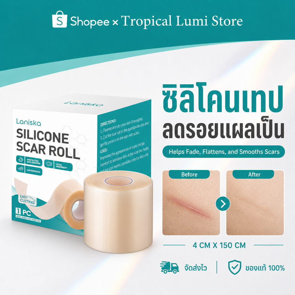 Laniska ซิลิโคนแปะแผลเป็น แผ่นแปะแผลเป็น ลดรอยแผลเป็น ระบายอากาศได้ดี กันน้ำ Silicone Scar Roll