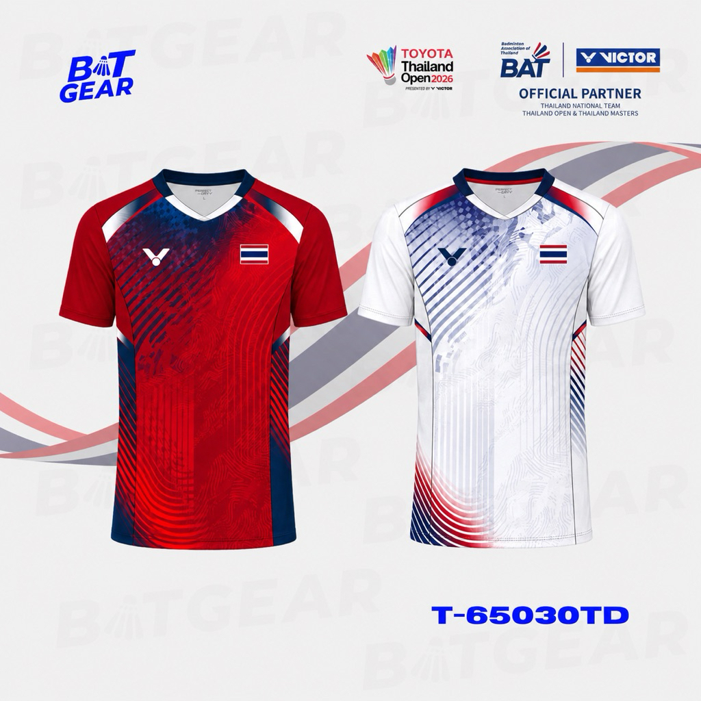 เสื้อกีฬาแบดมินตัน VICTOR THAILAND COLLECTION 2026 T-65030 TD รุ่นรองท๊อป (พร้อมส่ง) **มีธงชาติ**