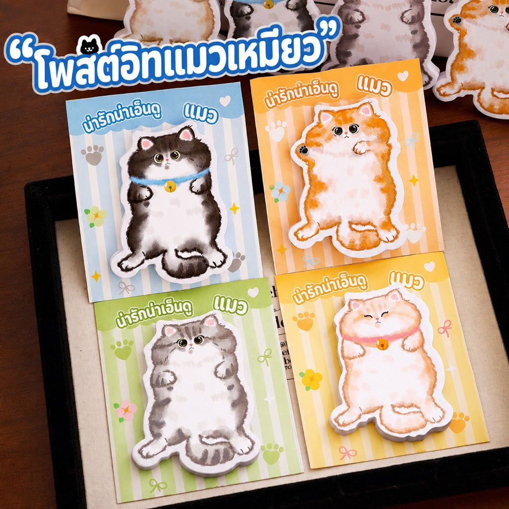 กระดาษโน๊ต ลายแมวสุดน่ารัก มีกาวในตัว 30แผ่น จดคำศัพท์ได้