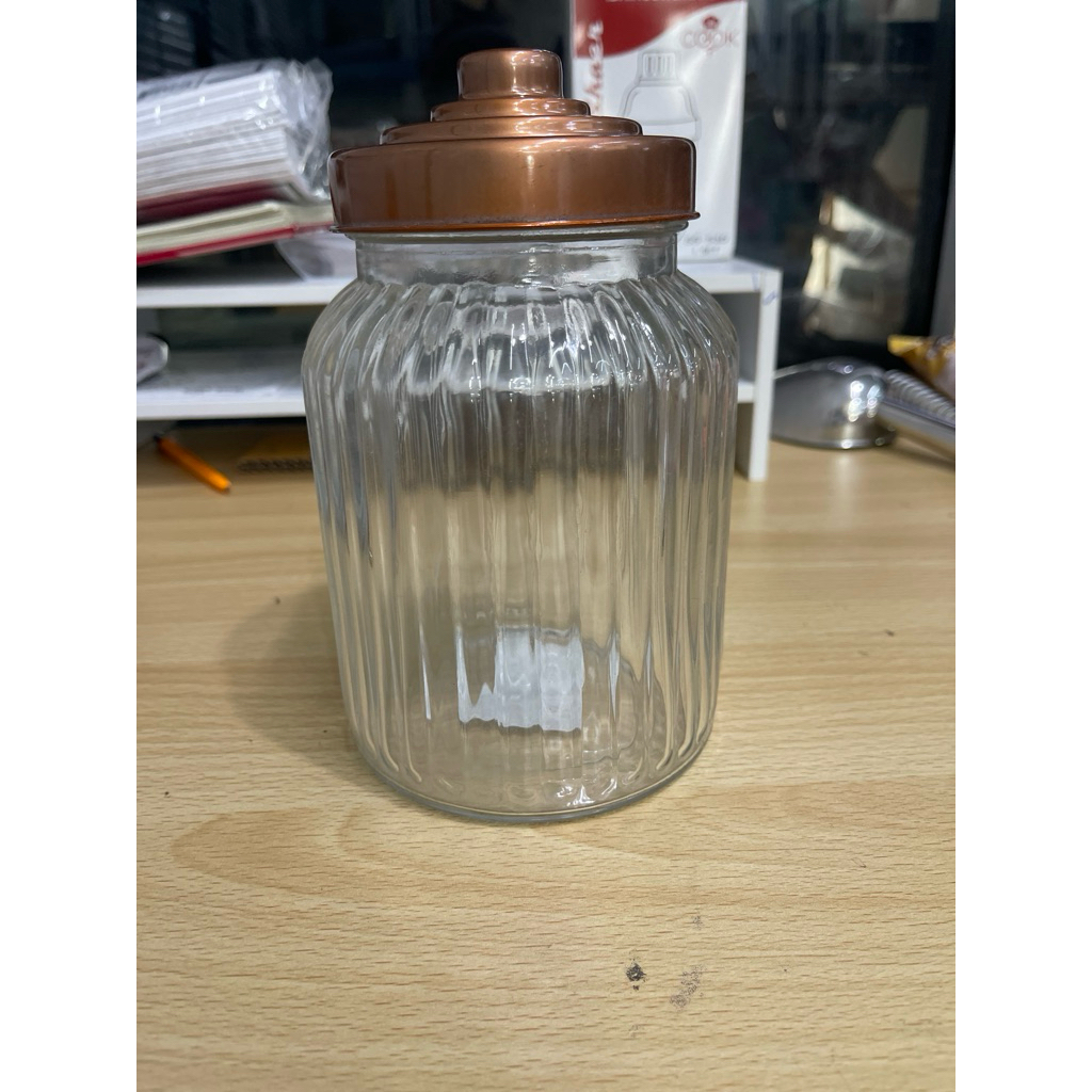 โหลแก้วลายริ้วตรง ฝาเกลี้ยวสีคอปเปอร์ 1050 มล.(RSC-1050))