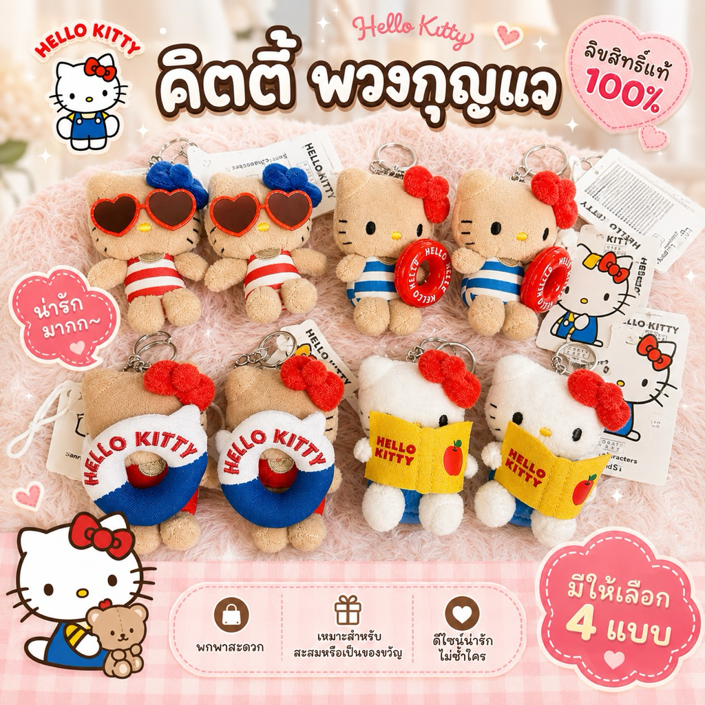 พร้อมส่ง!! พวงกุญแจจิ๋วคิตตี้(แท้ป้ายครบ)