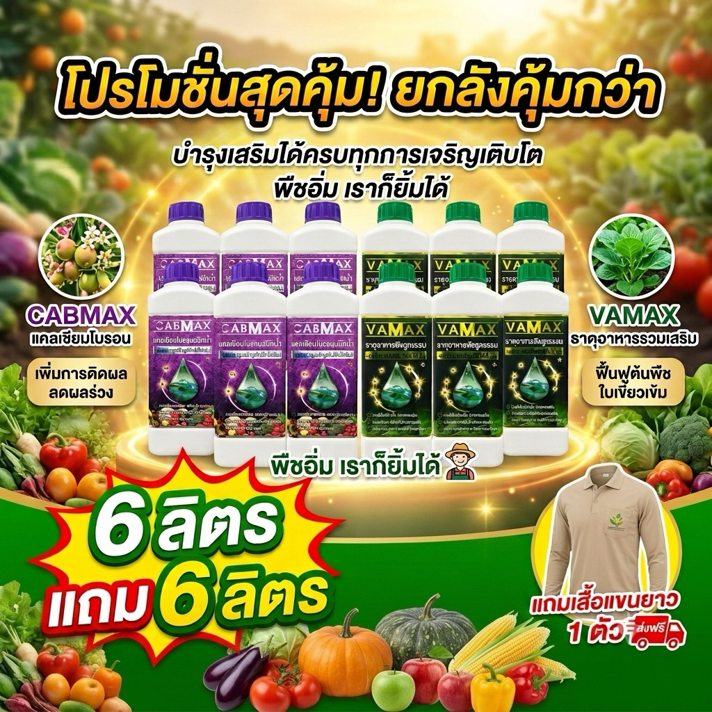 cabmaxแคลเซียมโบรอน 6 ลิตร แถม Vamaxธาตุรองเสริม 6 ลิตร (C6+V6)
