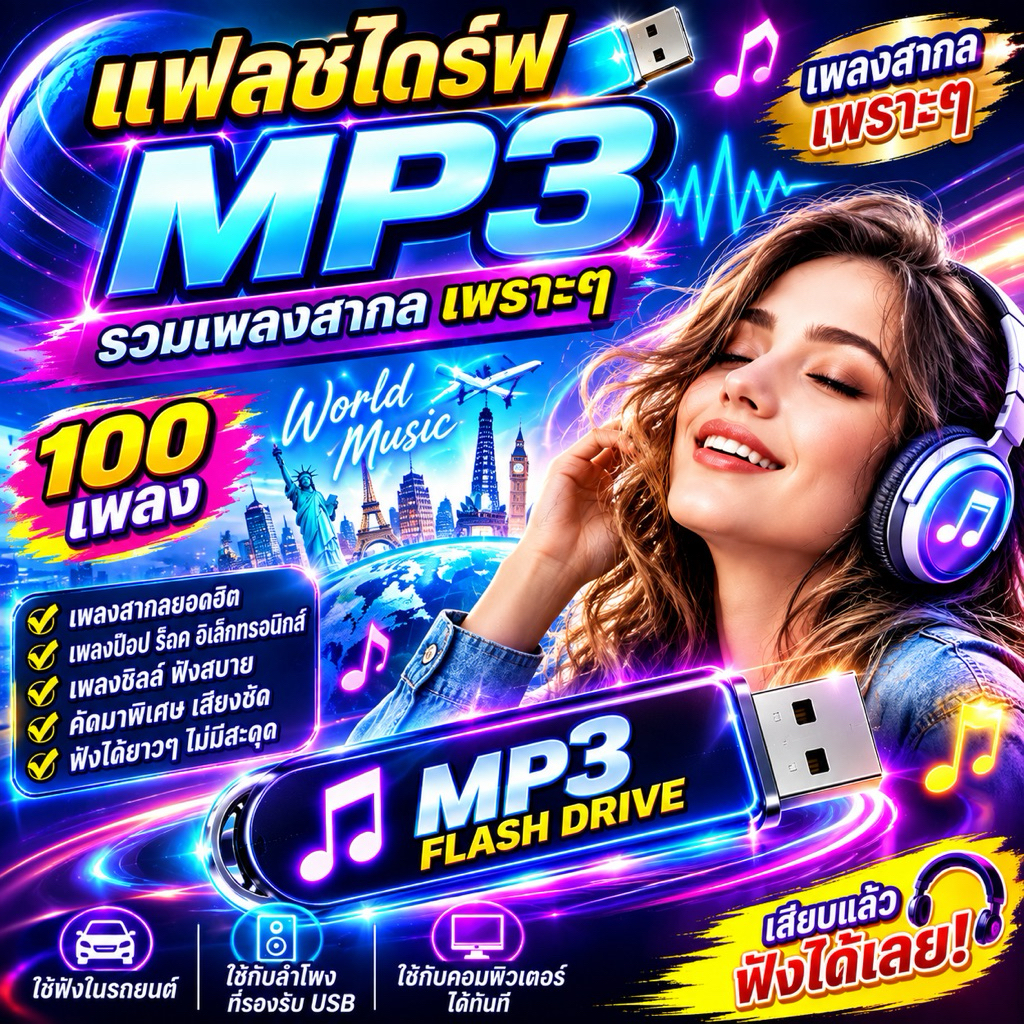 แฟลชไดร์ฟmp3 & เมมโมรี่การ์ดmp3 ลงเพลงสากลเพราะๆฟังเพลินๆ มีมากกว่า100เพลง