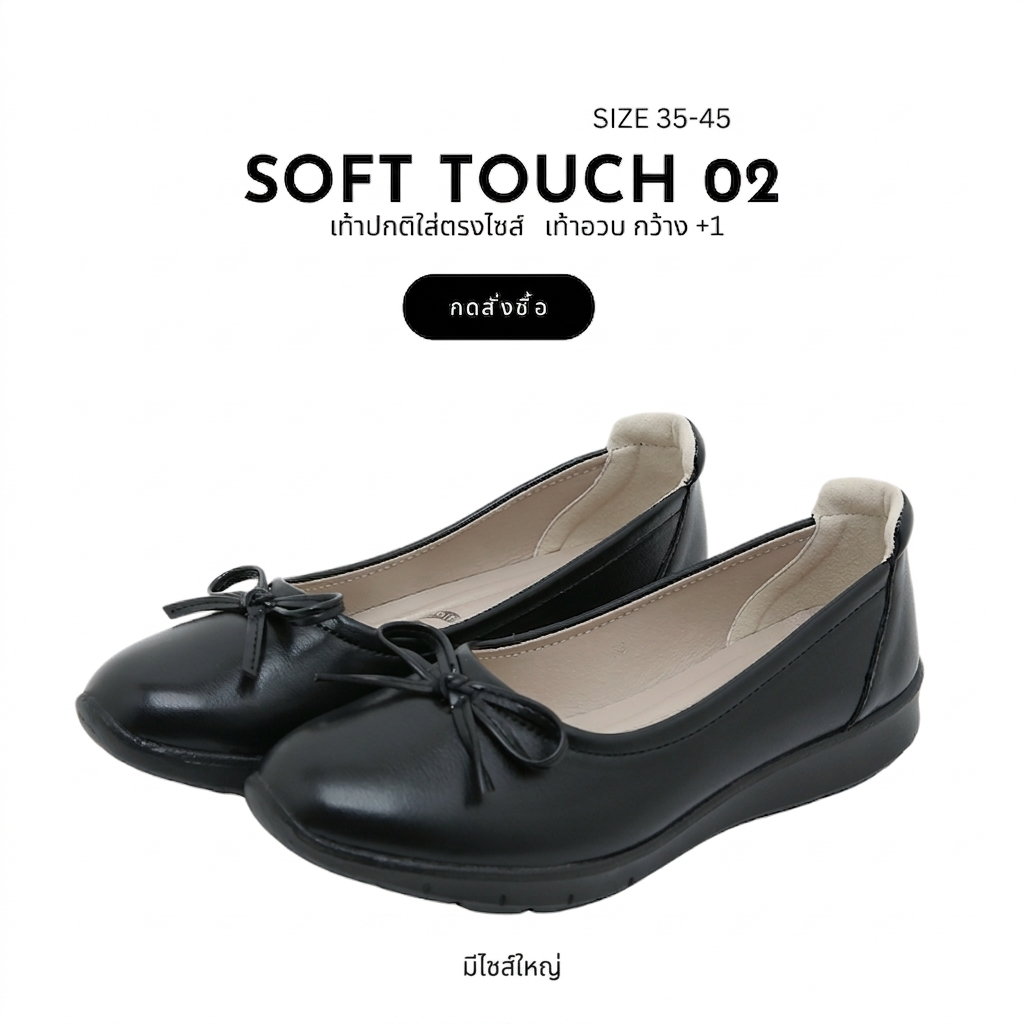 SOFT TOUCH-02 รองเท้า พื้นนุ่มมาก มีโบว์ ใส่สบายจริงๆ คะ มีไซส์ใหญ่