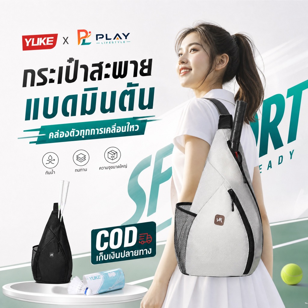 [พร้อมส่ง] YUKE กระเป๋าใส่ไม้แบดมินตัน สะพายข้าง กันน้ำ มีช่องใส่แก้วน้ำ น้ำหนักเบา ความจุใหญ่ สำหรับเทนนิส