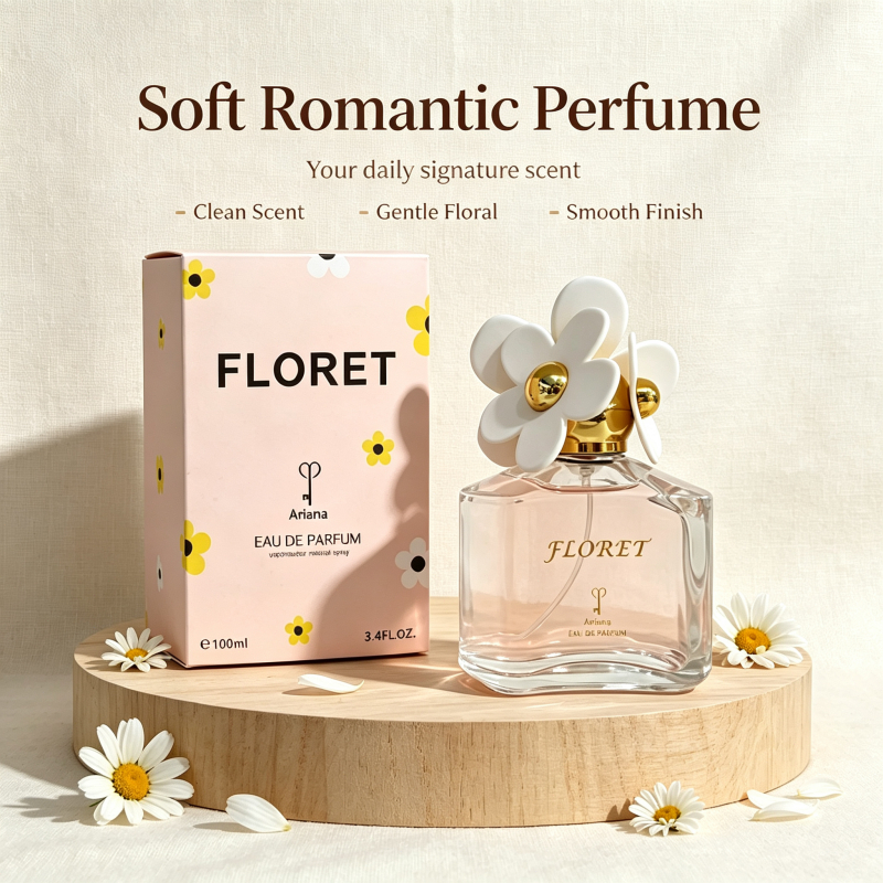 Ariana Floret Eau De Parfum 100ml, Transparent irregular square bottle matched with lovely white daisy decorative cap, p