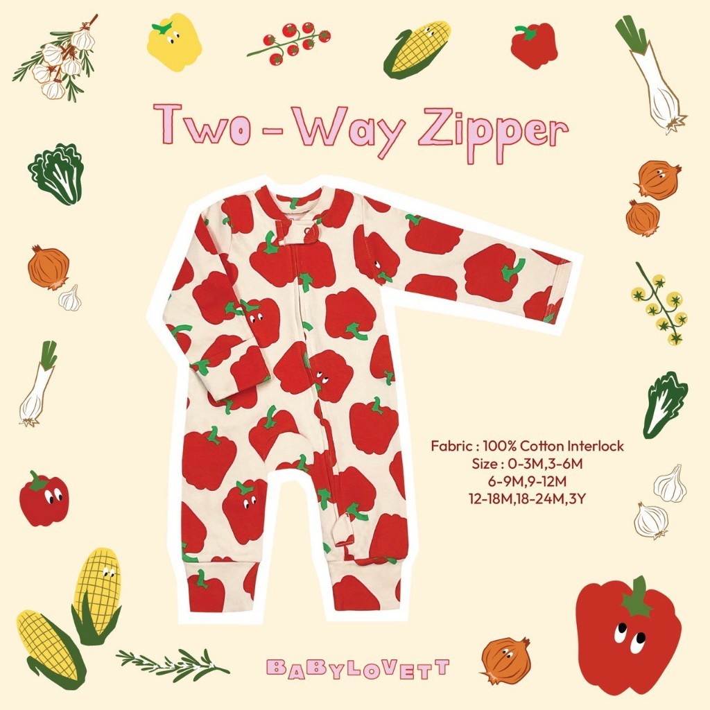 [Babylovett] 14 Veggies - Two way zipper ชุดนอนเปิดเท้า