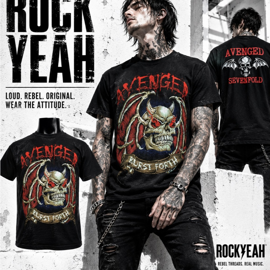 เสื้อวง Avenged Sevenfold ลาย A7X Burst Forth Red Fire Graphic สีดำ A7X1761