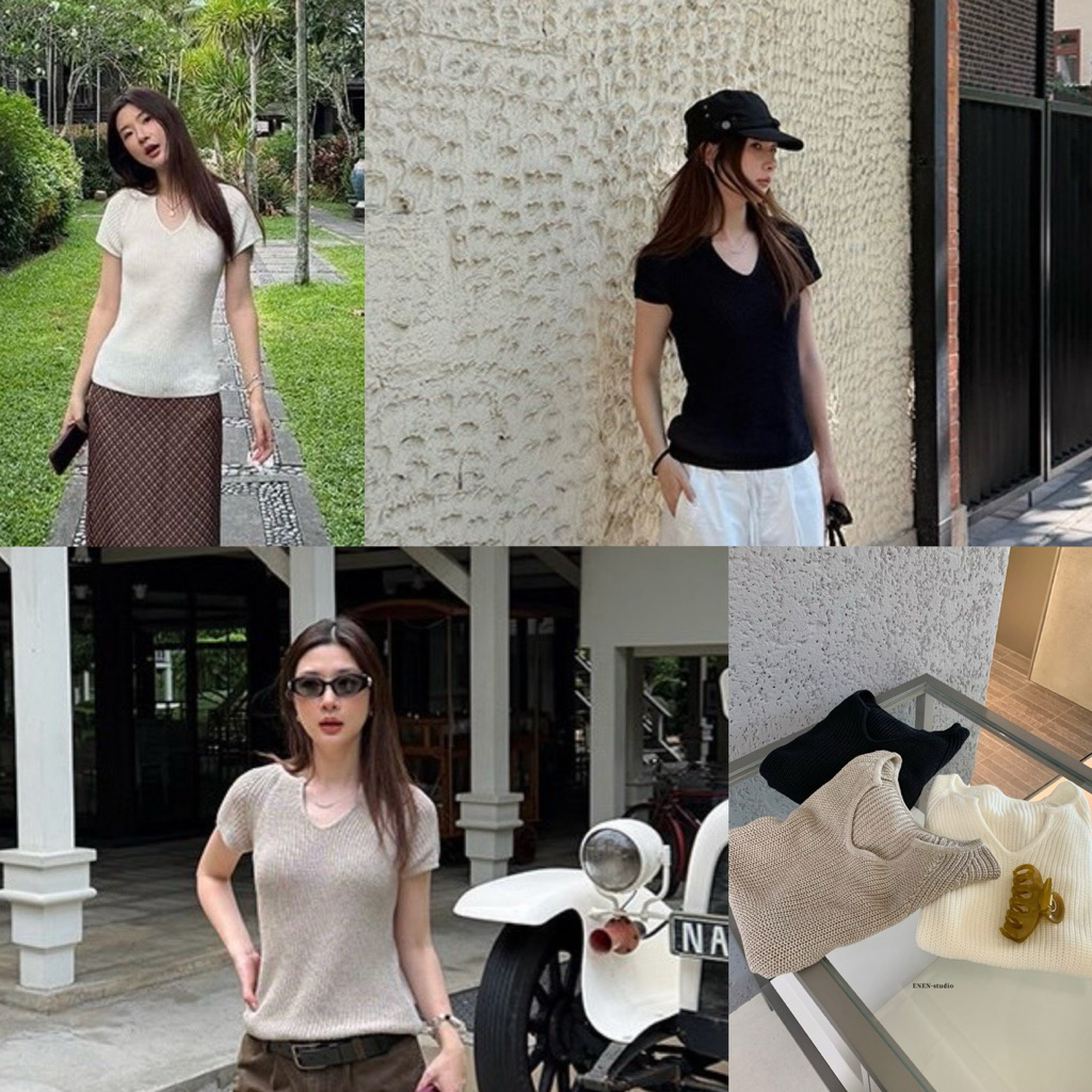10992# เสื้อไหมพรมแขนสั้น เนื้อผ้าไหมพรมอย่างดียืดหยุ่นได้เยอะ งานสวย TAG:WG.WE 🇰🇷