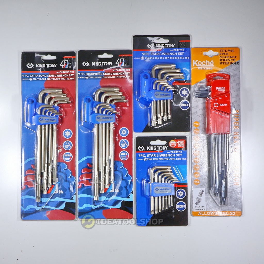 ชุดประแจแอล KINGTONY [ คิงโทนี่ ]TORX [ STAR ] L-WRENCH SET 9 ชิ้น/ชุด [ T10 - T50 ] 20319 PR  20419PR ประแจแอล ท็อค ยาว