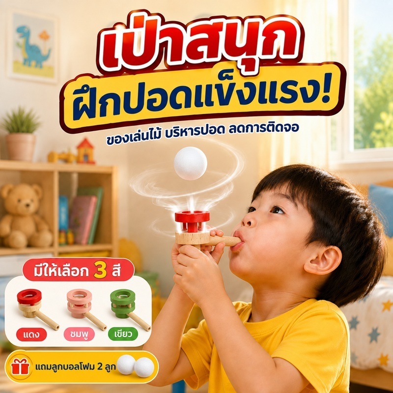 【ฝึกปอดแข็งแรง】ของเล่นเป่าลูกบอล/เกมฝึกสมดุล/เกมฝึกปอด/ของเล่นไม้สำหรับเด็ก