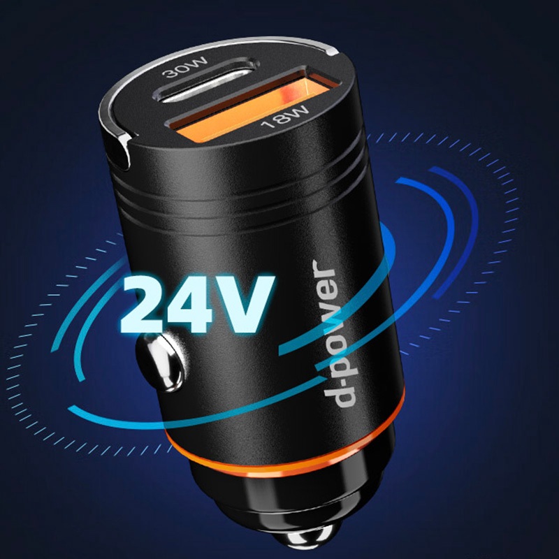 d-power ที่ชาร์จในรถ รุ่น QC-03 Mini Metal Car Charger 30W USB + Type-C PD QC Fast Charge