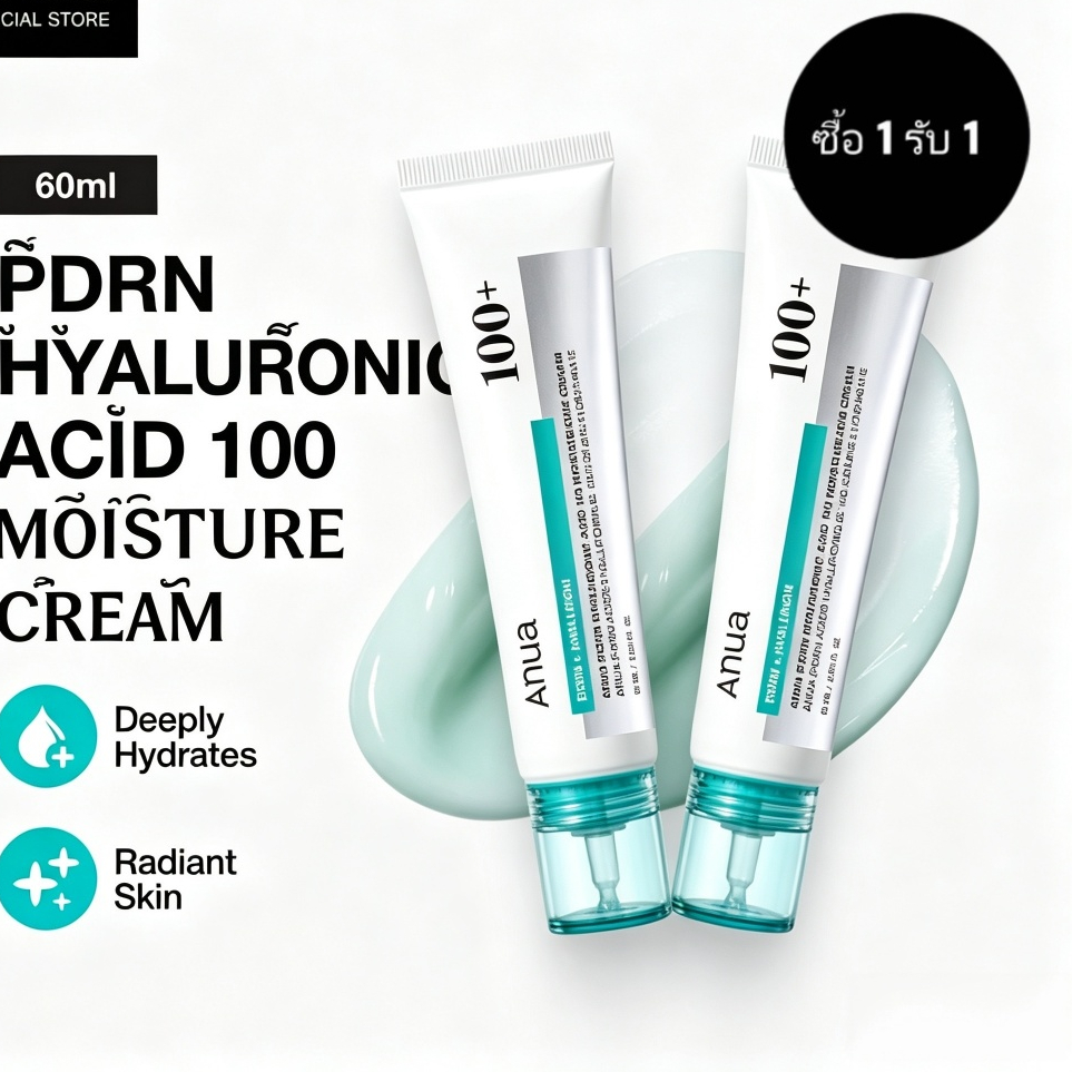 【ซื้อ 1 รับ 1】 Anua PDRN Hyaluronic Moisture Cream ครีมฟ้า บูสผิวอิ่มน้ำตลอดทั้งวัน ลดเลือนริ้วรอยตื้นๆ 60ml