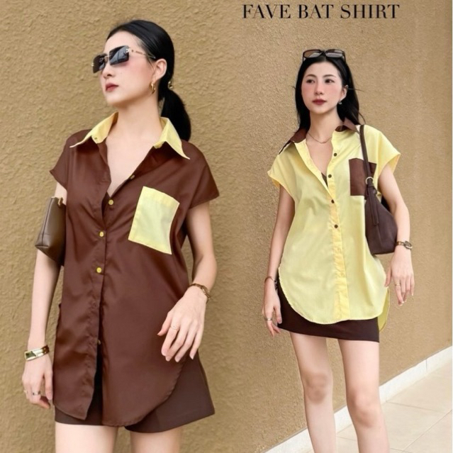 Fave Brand เสื้อเชิ้ต Bat Shirt ผ้าคอตตอน แขนล้ำ ฟรีไซส์