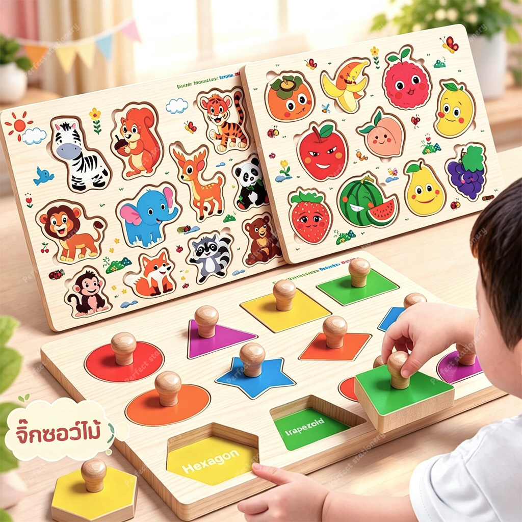 จิ๊กซอว์ไม้ รุ่น L ขนาด30x22ซม. ของเล่นไม้ ฝึกความจำ จินตนาการ ของเล่นพัฒนาการ ของเล่นเด็ก