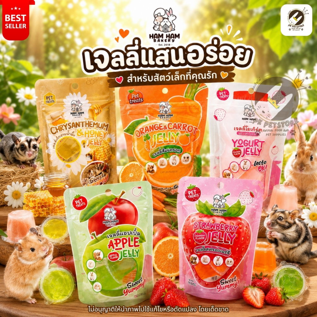 Ham Ham Bakery อาหารเสริม ขนมเจลลี่ สำหรับสัตว์เลี้ยงขนาดเล็ก สัตว์เลี้ยงขนาดเล็ก เช่น กระรอก, ชูการ์ไกลเดอร์,