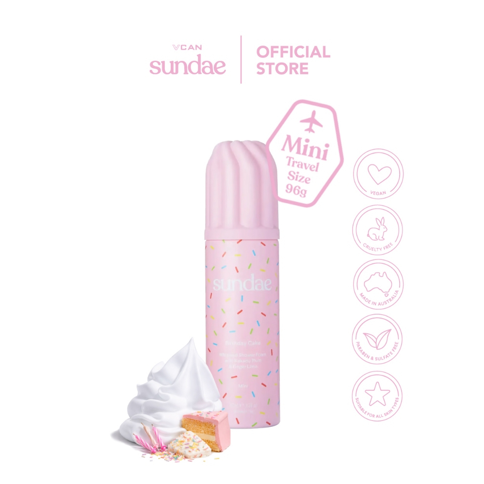 Sundae Whipped Shower Foam Birthday Cake 96g. ซันเด วิปอาบน้ำโฟม กลิ่นเบิร์ธเดย์ เค้กวันเกิด Mini Travel Size