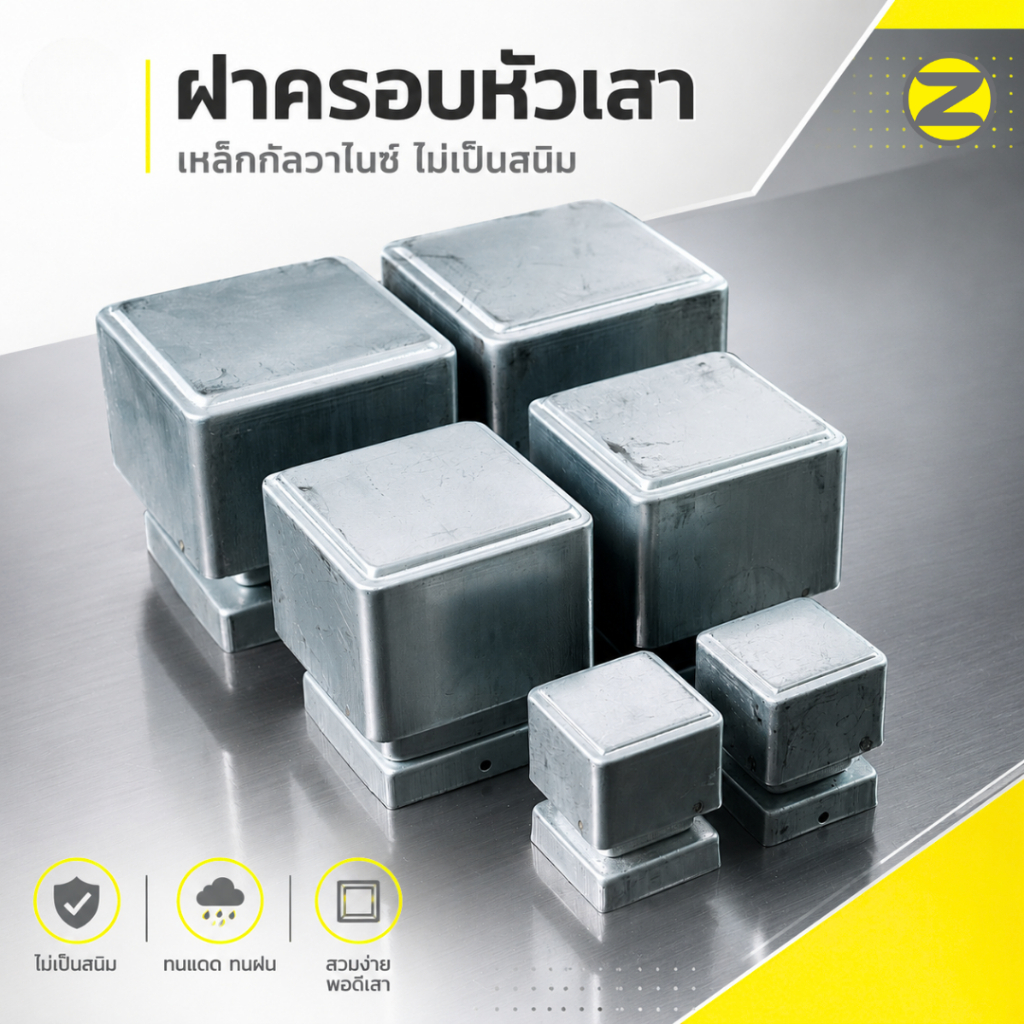 (สไตล์มินิมอล) ฝาครอบหัวเสาสี่เหลี่ยม ฝาปิดหัวเสา ฝาครอบรั้ว ผลิตจากเหล็กกัลวาไนซ์ ไม่เป็นสนิม งานดิบ ไม่ทำสี มีหลายขนาด