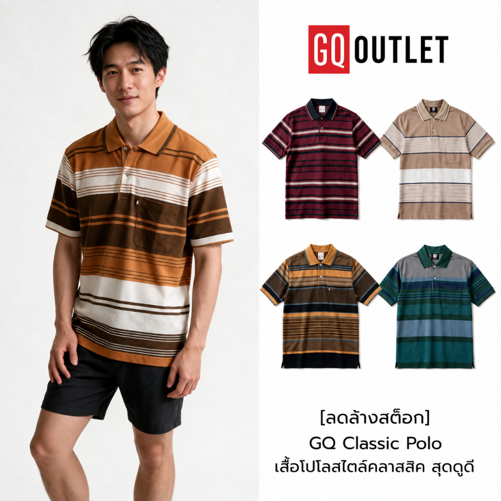 [ลดล้างสต็อก] GQ Classic Polo เสื้อโปโลลายทางแขนสั้นสไตล์คลาสสิคดูดี