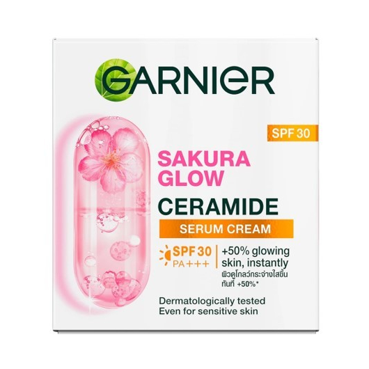 GARNIER Sakura White Glow Ceramide Serum Cream SPF30 การ์นิเย่ ซากุระ โกลว์ เซราไมด์ เซรั่ม ครีม 50ml.