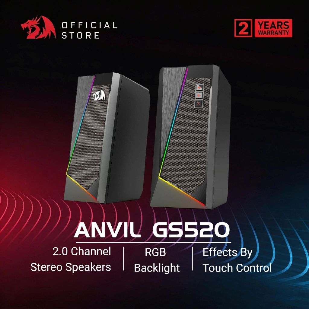 Redragon GS520 ลำโพงเกมมิ่ง RGB 2.0 สเตอริโอ ไฟ LED 6 โหมด ปุ่มปรับเสียง USB พร้อมสาย 3.5 มม. สำหรับคอมพิวเตอร์