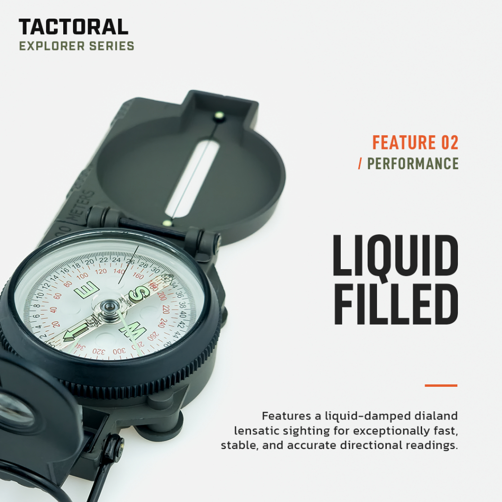 Tactoral Explorer Lensatic Military Compass เข็มทิศทหารเลนซาติก| Metal Case Liquid-Filled | สี Sap Green — صورة 3