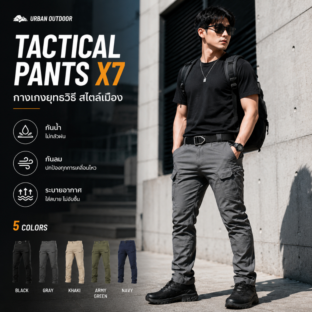 [COD]กางเกง Tactical ผู้ชาย คาร์โก้หลายกระเป๋า สไตล์ Urban Outdoor กันน้ำกันลม ใส่เที่ยว เดินป่า แคมป์ปิ้ง