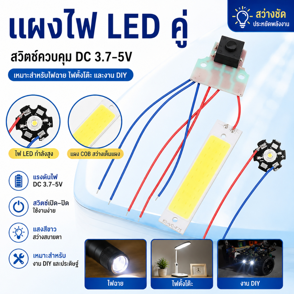 LEO-T แผงไฟ LED คู่พร้อมสวิตช์ควบคุม DC 3.7-5V ไฟฉายกลางคืนโคมไฟตั้งโต๊ะอุปกรณ์เสริม DIY COD