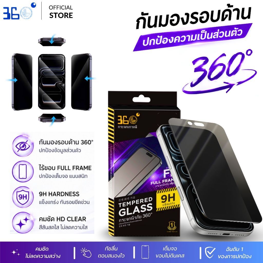 360°ฟิล์มกันมองรอบทิศ ไร้ขอบปกป้องความเป็นส่วนตัวขั้นสุดIPhone 18 18Pro 18Promax 17 17E 17Pro 17Promax