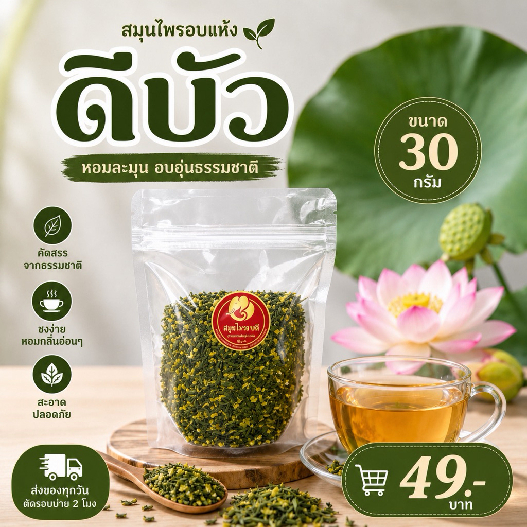 ดีบัวอบแห้ง 30 กรัม สด ใหม่ สะอาด ส่งของทุกวัน