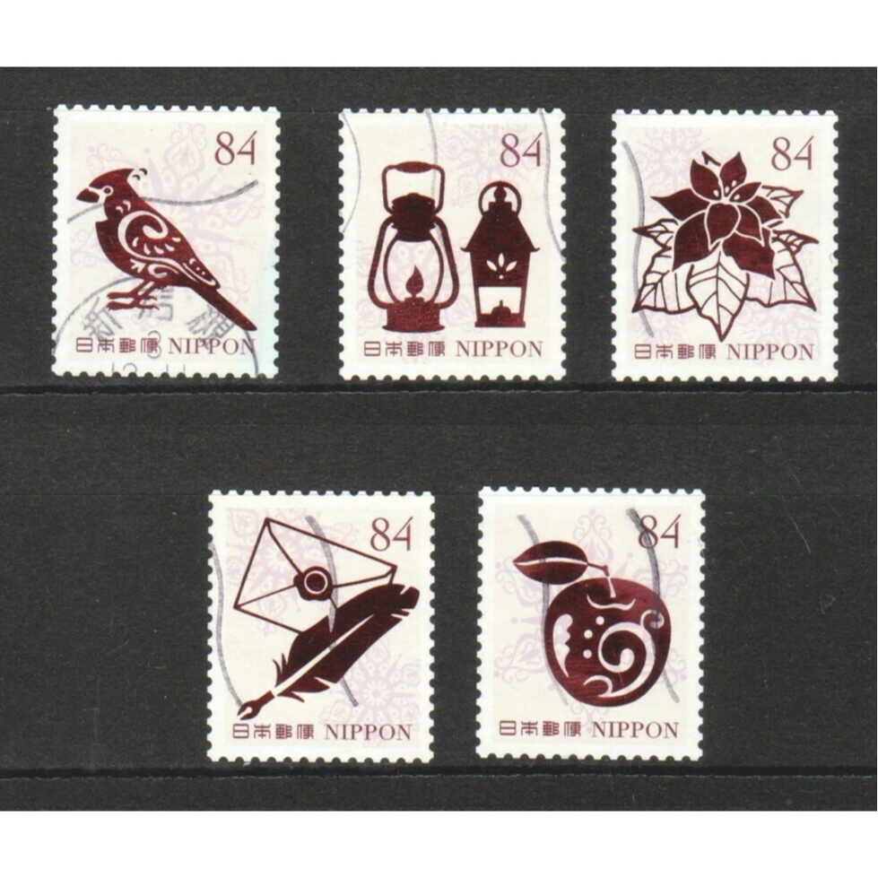 J373-2 แสตมป์ญี่ปุ่นใช้แล้ว ชุด Greetings Stamps – Winter - 84 Yen ปี 2021 ใช้แล้ว สภาพดี ครบชุด 5 ด
