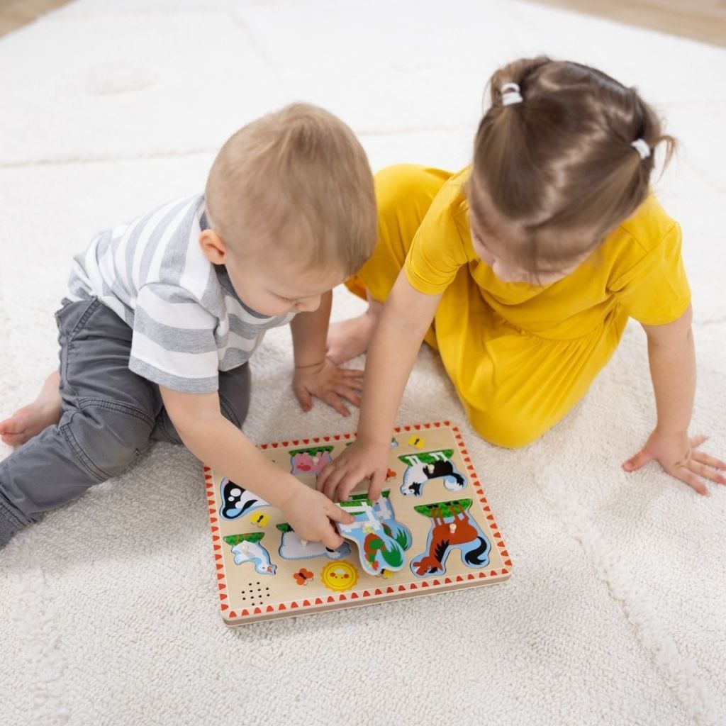 (ของแท้ USA) จิ๊กซอว์ไม้ มีเสียง รุ่นฟาร์ม มีตุ่มจับ สนุก อย่างดี ไม่มียี่ห้อ Sound Puzzle Farm Melissa & Doug ของเล่น — صورة 6