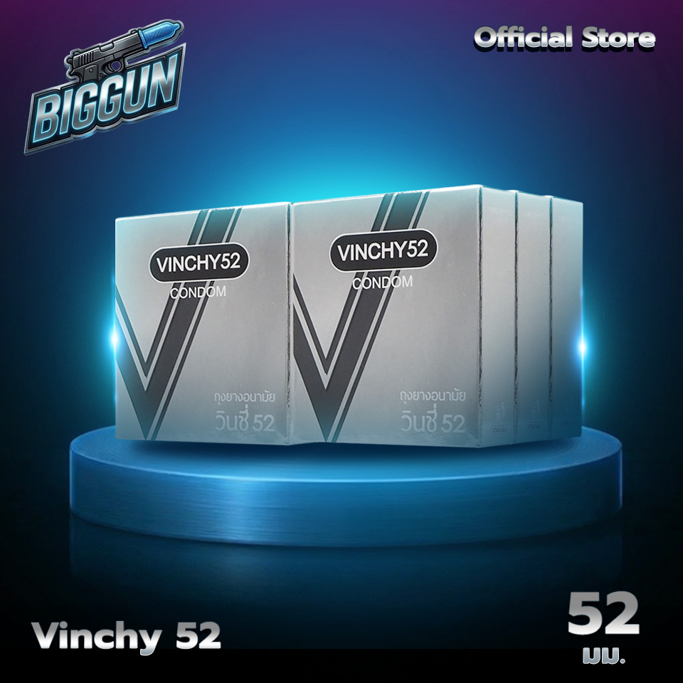 Vinchy 52 ถุงยางอนามัย วินชี่ 52 สวมใส่สบาย เข้ารูปกระชับ ผิวเรียบ ขนาด 52 มม. (6 กล่อง)