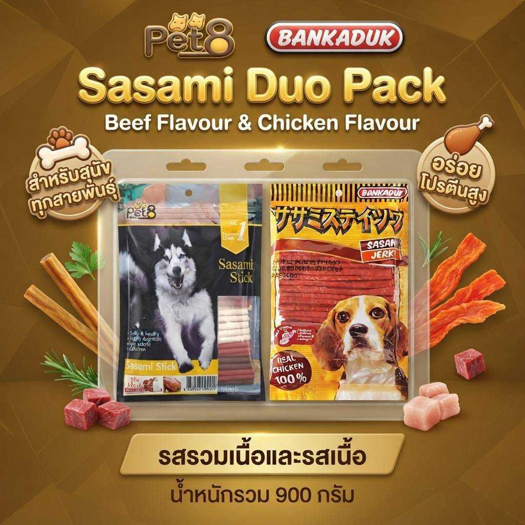 สติ๊กบ้านกระดูก BANKADUK SASAMI JERKY STICK รสรวม, ไก่, ตับ, เนื้อ ชีส ขนาด 500g