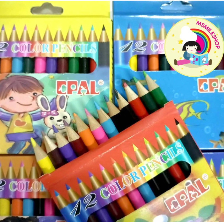 ดินสอสีไม้สั้น 12 สี ดินสอสีใช้ระบาย