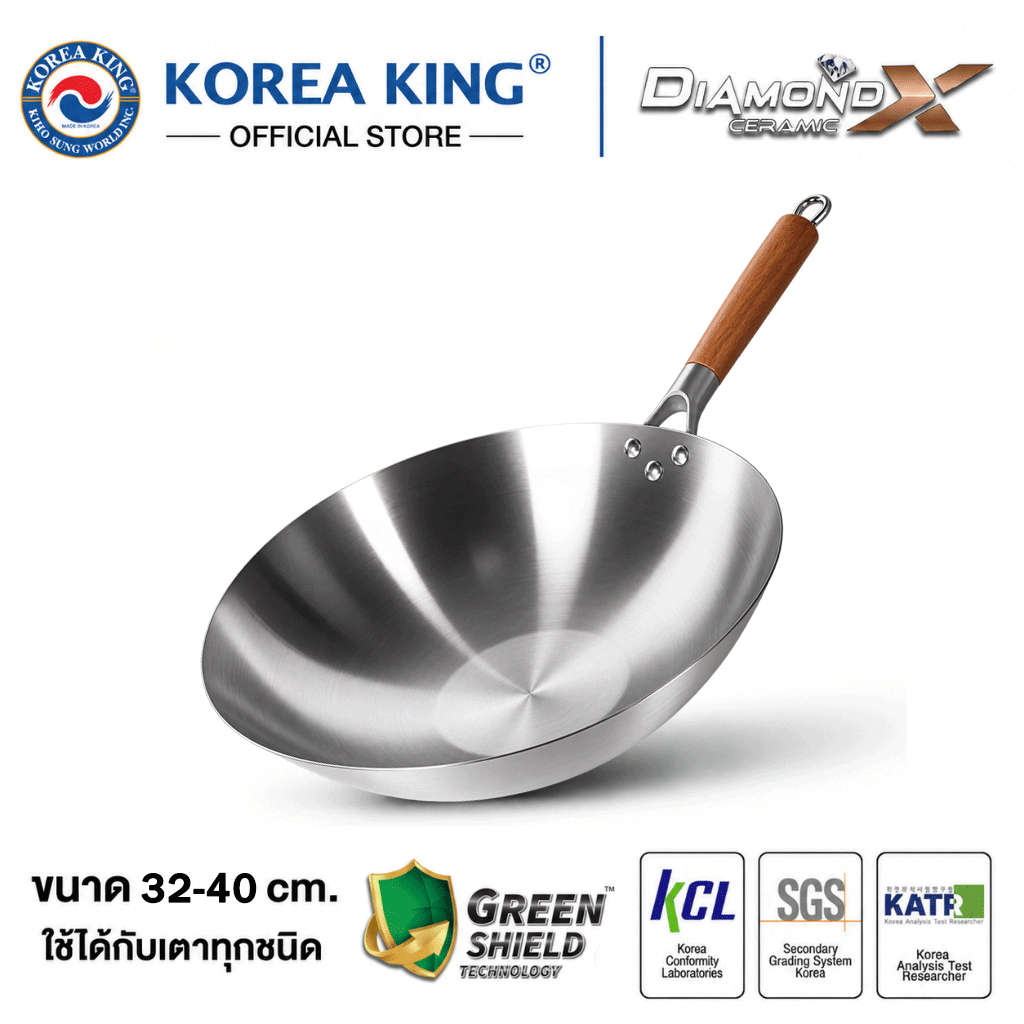 【ส่งฟรี】Korea King 304 Stainless steel wok ไม่ติดกระทะ กระทะทอด ไม่เคลือบผิว