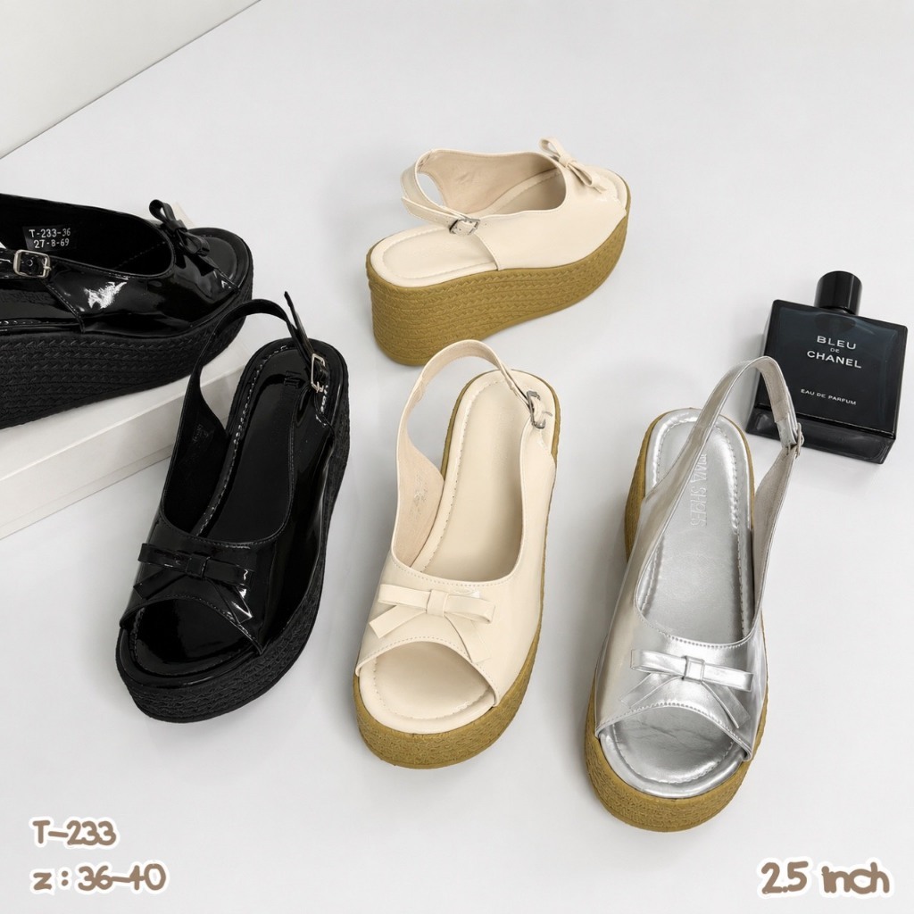 Niwa shoes รองเท้าแฟชั่น รองเท้าส้นตึก รองเท้าส้นสูง สูง 2.5 นิ้ว แพทเทิร์นเล็กเท้าอวบแนะนำบวกเพิ่ม1 ไซส์ รุ่น T-233