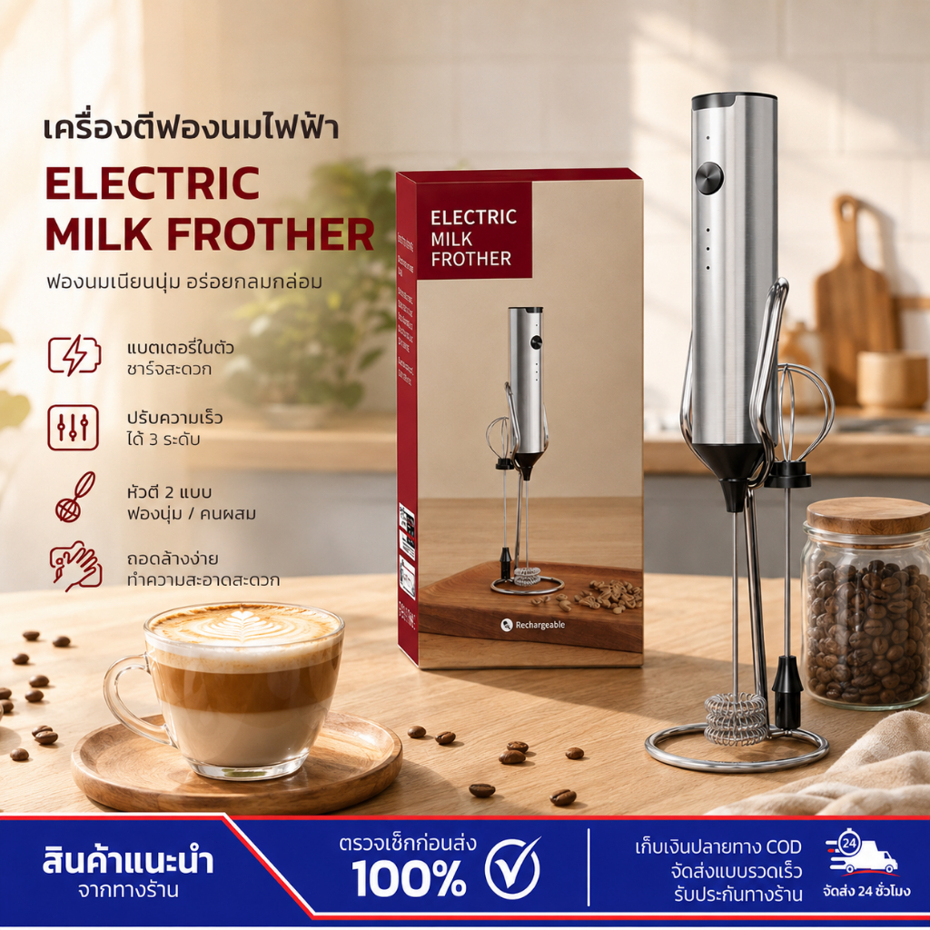 KENTO LITE Electric Milk Frother เครื่องปั่นฟองนมมือถือ แบบมือถือ ไร้สาย วัสดุสแตนเลส Food Grade ใช้งานง่าย จับถนัดมือ