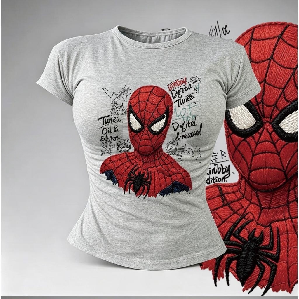 COD-เสื้อผ้าแบบสบายๆ สำหรับผู้หญิง ลายสไปเดอร์แมนสไตล์รีโทรอเมริกัน เสื้อตัวเรียบ ใส่สบาย