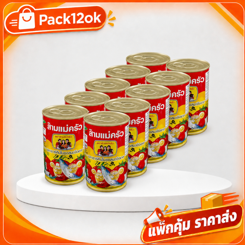 สามแม่ครัว ปลาซาร์ดีนในซอสมะเขือเทศ 155 ก. x 10 กระป๋อง ฝาดึง