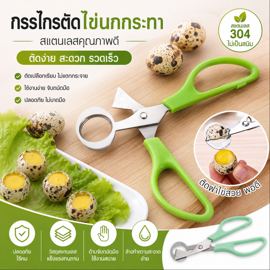 Luxe-Tกรรไกรตัดไข่ กรรไกรตัดไข่นกกระทาสแตนเลสชุดเครื่องมือสร้างสรรค์สำหรับอุปกรณ์ครัว COD