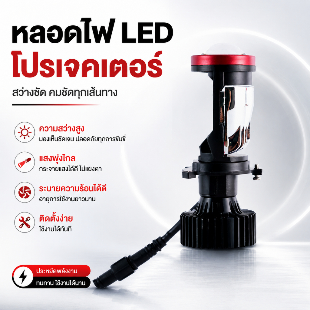 Y7D หลอดไฟ LED Mini Projector H4 พวงมาลัยขวา RHD คัทออฟแสงคม High Lumen รับประกัน 2 ปี