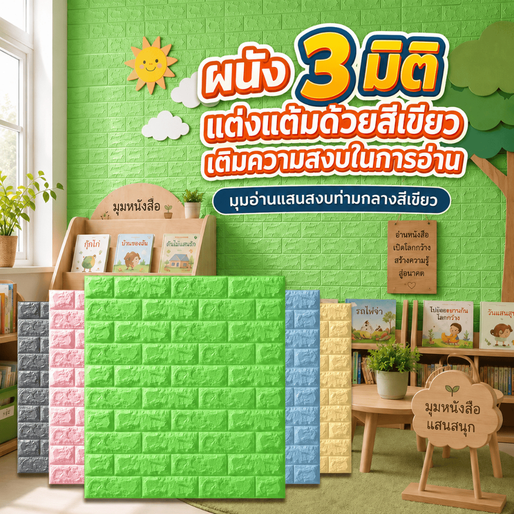 วอลเปเปอร์ติดผนัง 3D ลายอิฐ สติ๊กเกอร์มีกาวในตัว กันน้ำ เช็ดง่าย ติดง่าย ตกแต่งบ้าน DIY