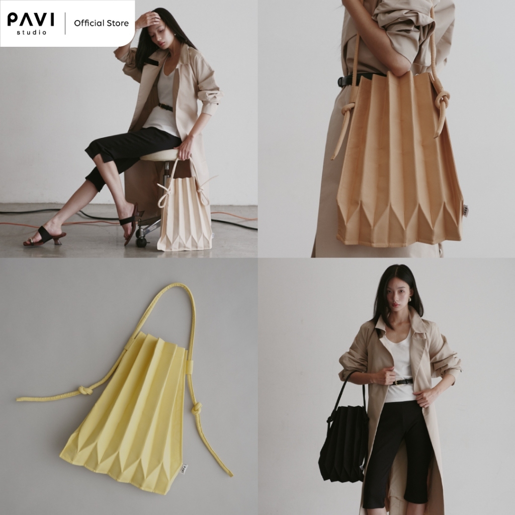 Pavi Studio - J Knot (POLY) กระเป๋าผ้าอัดพลีทลาย J สายผูก มี 7 สี