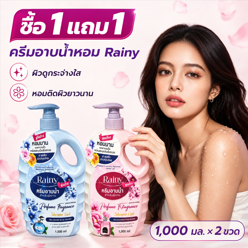 ซื้อ1แถม1 ครีมอาบน้ำหอม หอมติดทน 24ชม. ผิวนุ่มชุ่มชื้น ฟองนุ่ม กลิ่นหอมติดผิว ไม่ทำให้ผิวแห้ง 1000ml x 2 ขวด