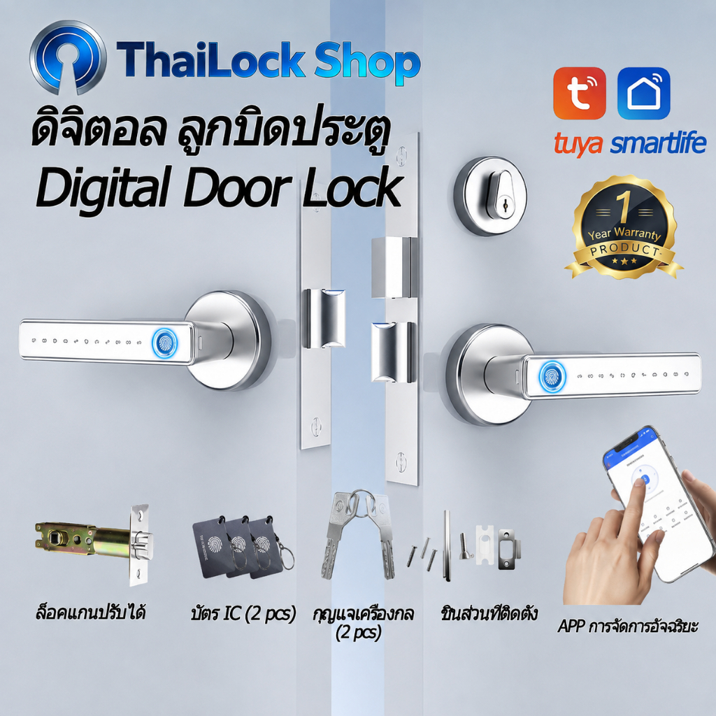 กุญแจอัจฉริยะ ล็อคดิจิทัล TUYA Smart Door Lock ลูกบิดประตู ลูกบิดประตูดิจิทัล สมาร์ทล็อค ล็อคลายนิ้วมือ ดิจิทัลดอร์ล็อค