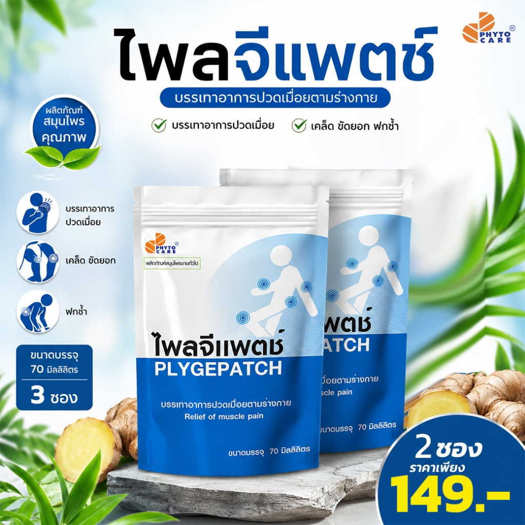 ไพลจีแพตช์ ตราไฟโตแคร์ บรรเทาอาการปวดเมื่อยตามร่างกาย